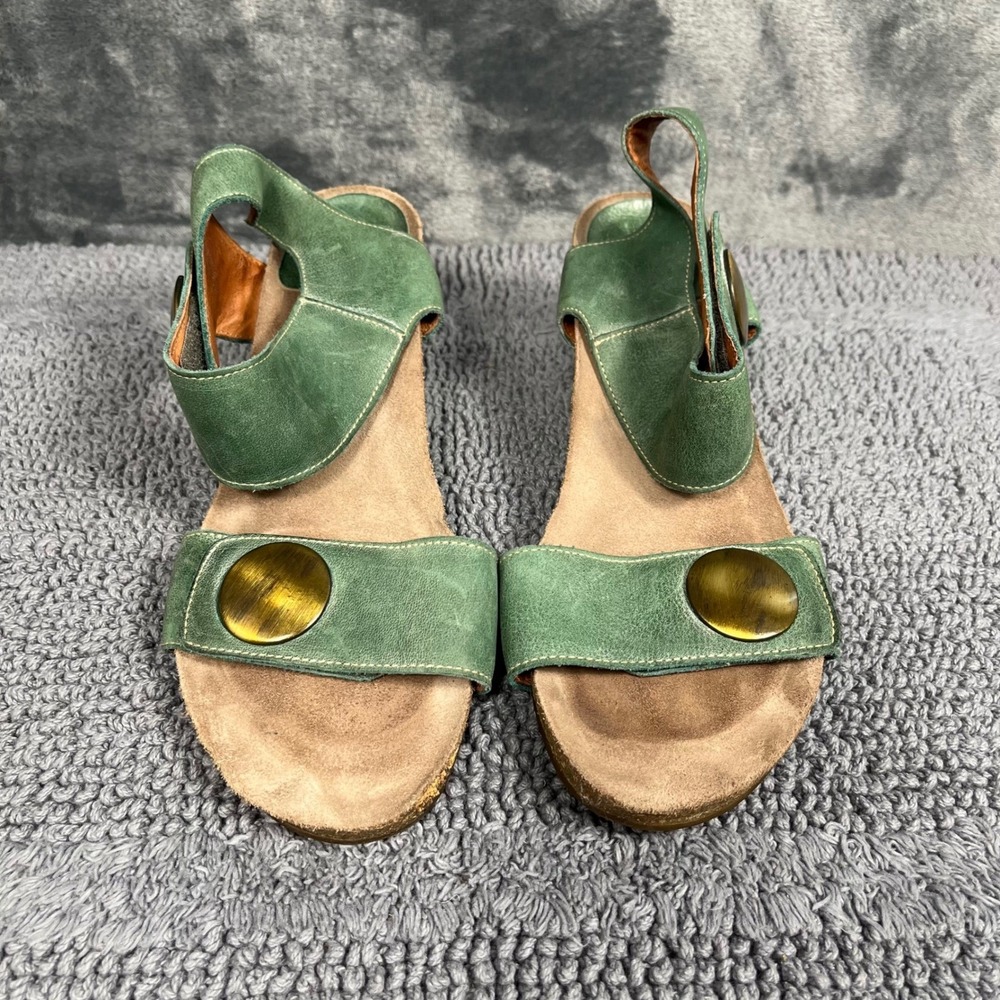 Taos Green Leather Wedge Sandals Medallion Strappy Cork Footbed 3209 Womens 41